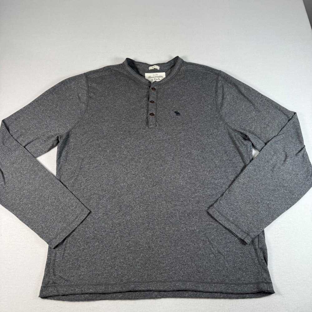 Abercrombie Fitch Mens Gray‎ Long Sleeve Henley Shirt Muscle Fit XL Y2K 90s - Picture 2 of 10
